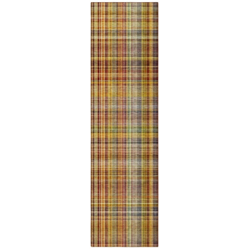 Homeroots 8' Runner Orange Plaid Washable Non Skid Indoor Outdoor