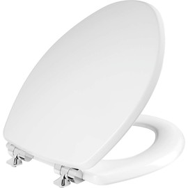 Mayfair Bennett Toilet Seat with Chrome Hinges, Slow Close Wood Seat, Secure Metal Hinges, Easy Install, Made in USA, Elongated, White