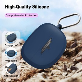 Silicone Case Cover for New Bose Ultra Open Earbuds, Shockproof Protective Skin Case with 3-in-1 Cleaner Kit & Carabiner (Dark Blue, LED & Logo Visible)