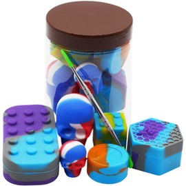 KUVIS 3ml 7ml 15ml 26ml Silicone Wax Containers Multi-compartment Concentrate Hexagon Skull Jars with Carving Tool (Set of 7)