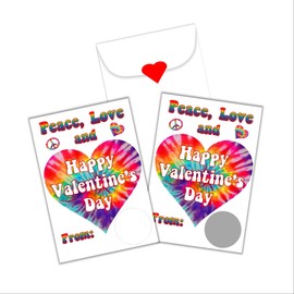 Tie Dye Valentine's Day Scratch Off Card for Kids, DIY Scratch Off Valentines Day Card, Class Valentine, Pack of 24 Cards with Envelopes