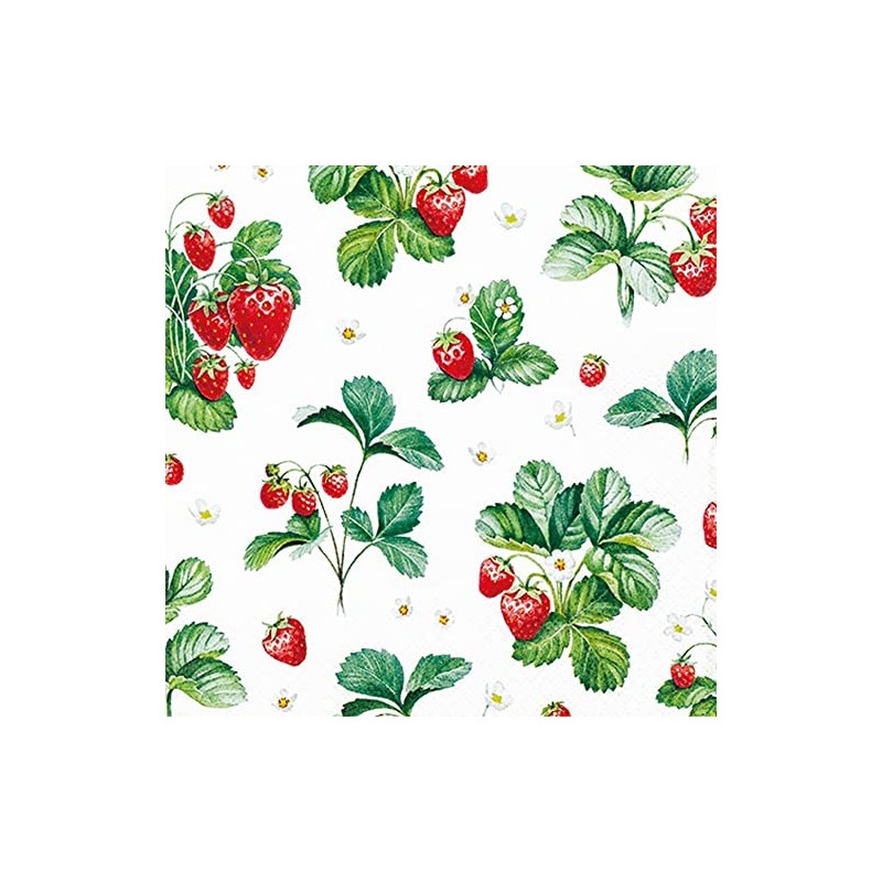 20 Small Cocktail Napkins Pattern on Strawberries Summer Garden Dining