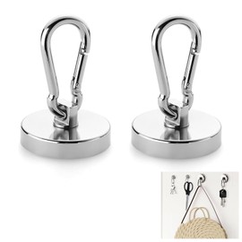 Pack of 2 Magnetic Hooks, Extra Strong, 42 mm Neodymium Magnets Hooks, Load up to 69 kg, 360° Rotatable Magnetic Hooks, Neodymium Magnets with Hooks, Eyelet Magnet Hook Camping, for Refrigerators