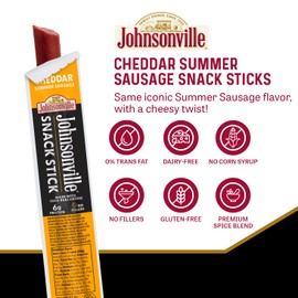 Johnsonville Summer Sausage Snack Sticks - Gluten Free Protein Snacks, Jerky Snack Packs - Cheddar, 1 oz., 24-Pack