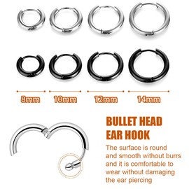 XUZOPIM 8 Pairs of Small Hoop Earrings for Women, Silver Earrings, Cartilage Earrings, Hoop Earrings Creoles, Stainless Steel Earrings for Men and Women, 8/10/12/14 mm, Stainless Steel, Metal