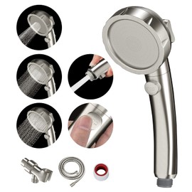 MIAOHUI Modern Handheld Shower Head with On Off Switch, High Pressure Shower Head with Handheld, 3 Spray Settings Removable Shower Head with Hose, Angle Adjustable Shower Bracket (Brushed Nickel)