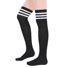 Durio Thigh High Socks Extra Long Socks Over the Knee High Socks Stockings for Women Leg Warmers Daily Cosplay Wear 1 Pair Black White Stripe One Size