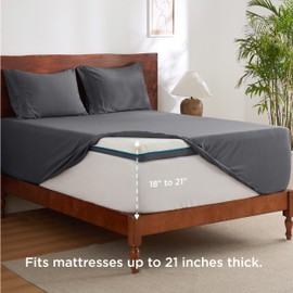 Bedsure GentleSoft Deep Pocket Full Size Bed Sheets Set - Fits Mattresses Up to 21 Inches Thick - 4 Piece Bed Sheets, Moisture Wicking, Soft & Cooling Bedsheets & Pillowcases, Easy & Secure Fit, Grey