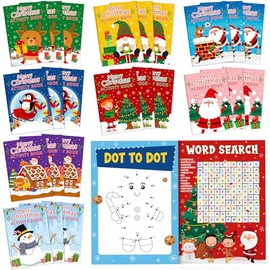 Kosiz 24 Pcs Christmas Activity Books for Kids Christmas Santa Mini Games Coloring Book Set Bulk Mazes Word Search Word Scramble Games for Xmas Stockings Goodie Bags Fillers Holiday Party Supplies