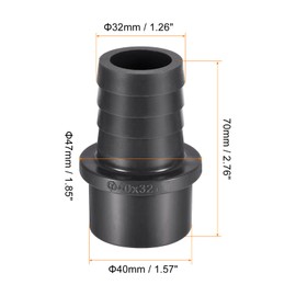 sourcing map PVC Pipe Fitting 32mm Barbed x 40mm OD Spigot Straight Tube Adapter Hose Quick Connector, Black