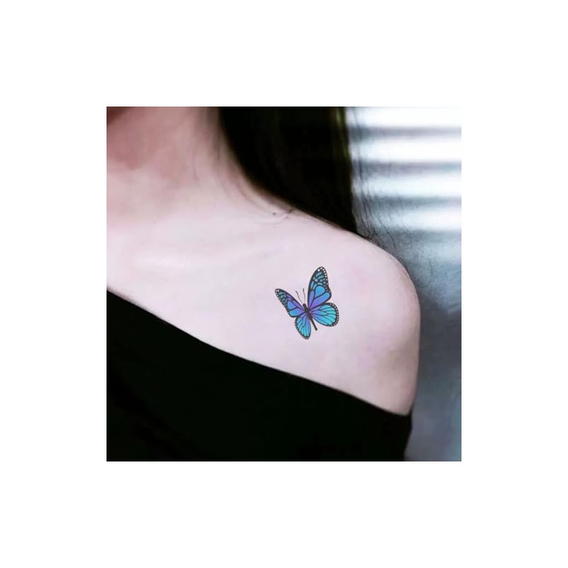 Oottati 2 Sheets Small Tiny Temporary Tattoo Stickers Blue Butterfly