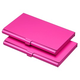 PATIKIL Business Card Holder, 2 Pieces Aluminum Alloy Flip Cover Slim Name Cards Case for Women Men, Rose Red