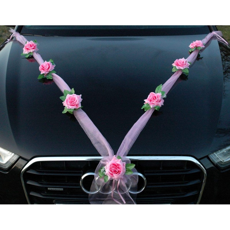 Autoschmuck Organza M garland with roses for bride and groom