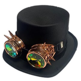Stylex Party Steampunk Holographic Goggles & Top Hat Bundle Set Fancy Dress Retro Vintage