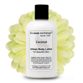 The Soap Exchange Body Lotion - Coconut Scent - Hand Crafted 8 fl oz / 240 ml Natural Artisan Skin Care for Hand, Face, & Body, Moisturize, Hydrate, & Protect. Made in the USA.