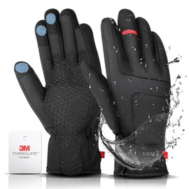FUNWICT Gloves Men Winter Waterproof Cycling Gloves Ski Gloves with Touch Screen Support, Thermal Gloves for Running Cycling Skiing Driving (Black, L: 21-22cm)