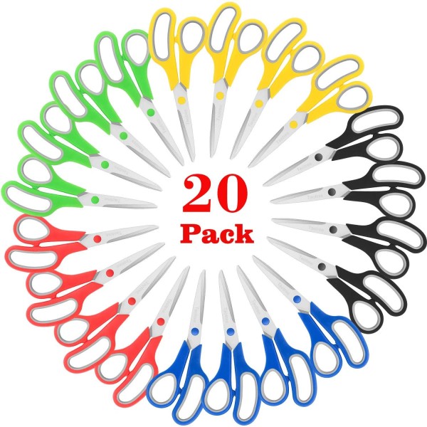 Taotree Scissors Bulk 20-Pack 8" All Purpose Scissors Soft Comfort-Grip