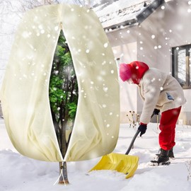 WILLBOND 10 x 12 Ft Huge Plant Covers Freeze Protection Frost Cloth with Zipper and Drawstring Shrub Jackets Extra Large Winter Tree Cover Frost Blanket Protection Bags for Outdoor Plants Bush (Beige)