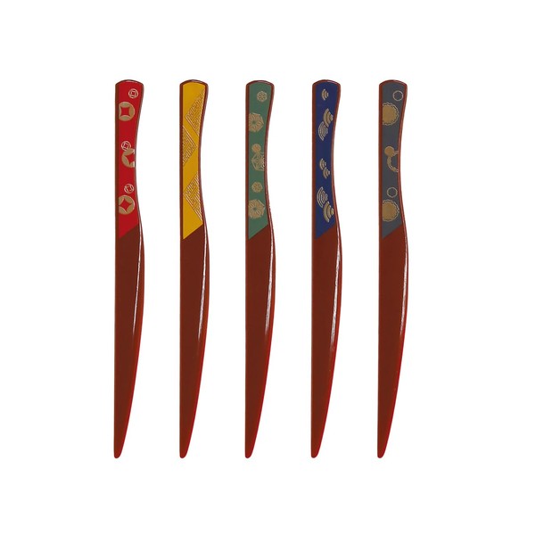 Taiwa SK-1 Plastic Knife, Aizu Lacquer, Red, Set of 5, 5 Colors x 1 Each, Japanese Sweets Cutting Auspicious Patterns, Modern Arrangement, Gift, Gift, Made in Japan