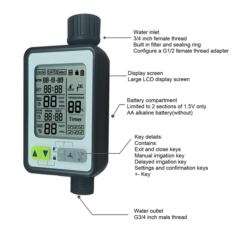 Watering Timer Automatic 3 Modes Rain Sensing Sprinkler Timer for