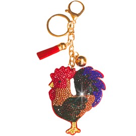 Popfizzy Rooster Keychain Accessories, Animal Backpack Key Chain, Rhinestone Purse Charms, Rooster Gifts for Animal Lovers