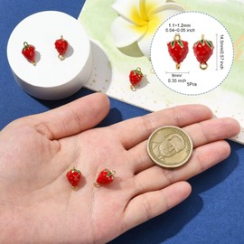 DanLingJewelry Rote Erdbeer-Emaille-Anhänger, Messing, Obst-Erdbeer-Anhänger, Schmuckverbindungen für DIY-Armbänder, Schmuckherstellung, 5 Stück, Nicht-Edelmetall