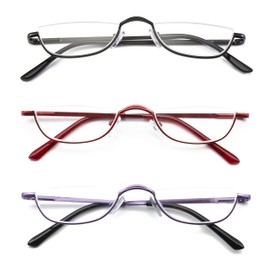 COVESATO Half Frame Reading Glasses, Half Metal Moon Readers for Women Men 2.00
