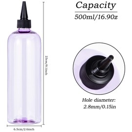Yebeauty Hair Color Applicator Bottle, Clear Purple 2 Pack Applicator Bottle for Hair 500ml/ 16.9 Ounce Hair Color Applicator Bottle with Twist-On Top Tip Cap