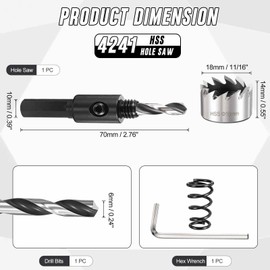 CoCud Hole Saw Kit, 11/16"(18mm) Cutting Diameter Hole Cutter, 4241 High Speed Steel - for Soft Metal, Wood, Copper, Aluminum, Plastic, Plasterboard, PVC Boards. Silver
