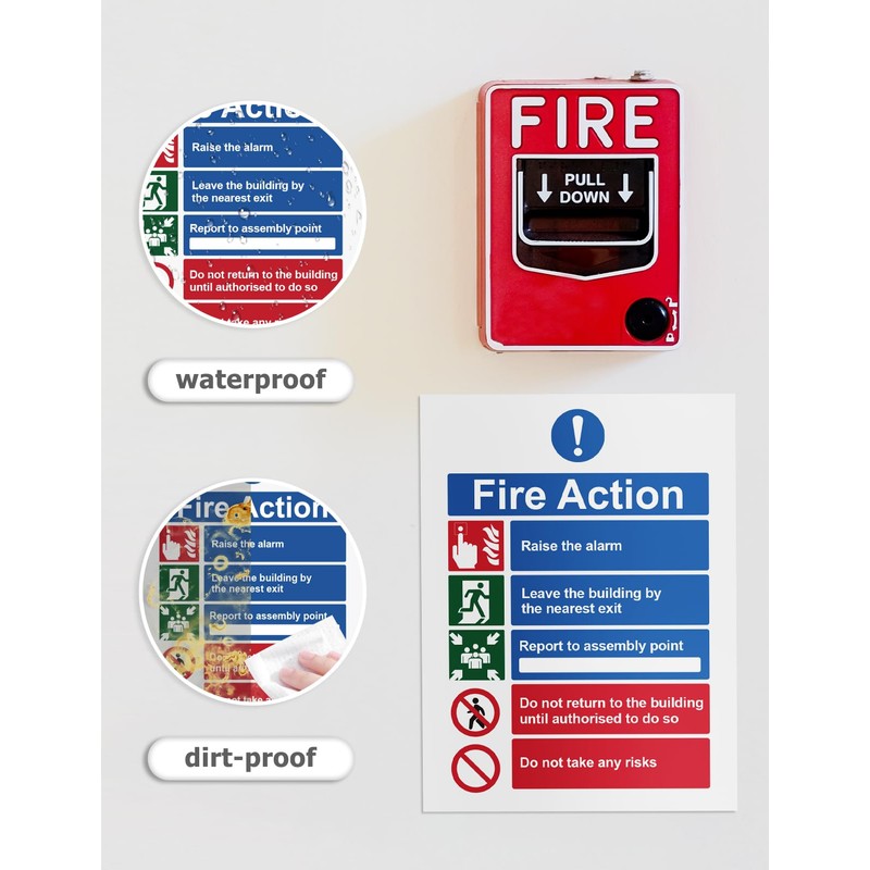 Ancable 4Pcs Fire Action Notice Vinyl Signs - Fire Evacuation