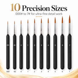 10-Piece Detail Paint Brush Set – Fine Nylon Miniature Brushes 000–7 for Acrylic, Watercolor, Models, Nail Art & Fine Painting