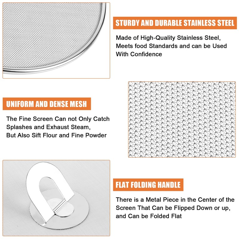 3-Pack Splatter Screens for Frying Pan - Stainless Steel Grease