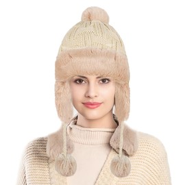 Women Winter Hats with Ear Flaps Beanie Hat Knitted Bomber Hat Winter Faux Fur Hat Knitted Trapper Hat Trooper Hats Peruvian hat Pom Pom Ear Flap Hat Russian Ushanka Hat Hiking Ski Hat for Outing