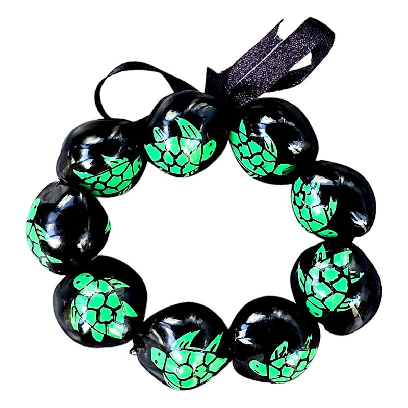BlueRica Hand Painted Kukui Stretch Bracelet (Green Turtle)
