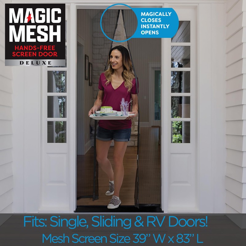 Magic Mesh Deluxe, Black | Magnetic Screen Door, Heavy Duty,