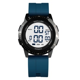 Dayllon Metal Case Ultra-Thin Minimalist Sports Digital Watch for Men Women, Blue White