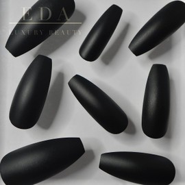 Matte Black Press On Nails - Extra Long Square Coffin Ballerina Fake Nails with Nail Glue, Reusable Nail Tips - Glue On Nails 24 Nail Kit, Drama Queen