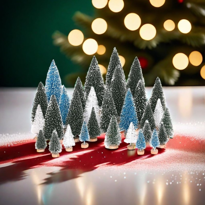 Waipfaru Christmas Decorations, 30 Pcs Blue Bottle Brush Christmas Trees,