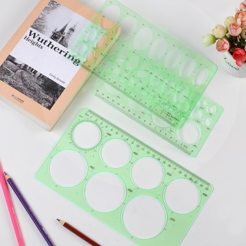 5PCS Circle Template Measuring Geometry Ruler Geometric Drawings Stencils Rulers,
