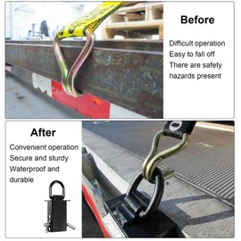 Heavy-Duty Trailer Stake Pocket D Rings with Anti-Loss Cord, Adjustable Stake Pocket Tie-Down Utility for Flatbed Trucks and Trailers, 4 Adjustable Holes, 4 Pack (Black)