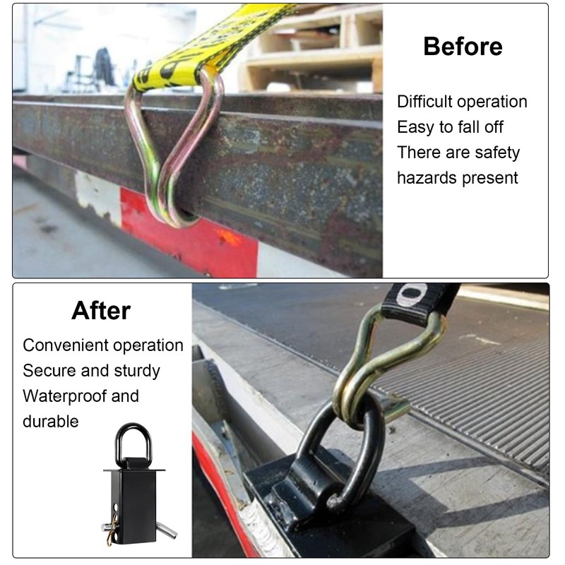 Heavy-Duty Trailer Stake Pocket D Rings with Anti-Loss Cord, Adjustable