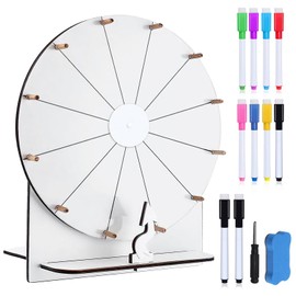 PORFOYO 30cm Großes Glücksrad Set, Glücksrad Zum Drehen Mit Ständer Und Markierstift, Hölzernes Glücksrads, Glücksrads Zum Selbstgestalten, Löschbares Glücksradspiel Für Party Schule Familie (Weiß)
