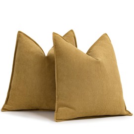 ZWJD Mustard Yellow Cushion Cover 40 x 40 cm, Set of 2 Chenille Cushion Covers, Sofa Cushion Covers with Elegant Design, Soft and Luxurious Decorative Cushions for Couch, Bed and Home Decoration