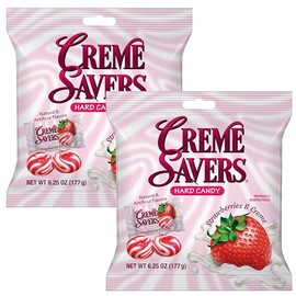 Cream Savers Strawberries & Cream, 6.25 Ounce Bag (Pack of 2), Individually Wrapped Hard Candy, Strawberry Candy, The Hampton Candy Company