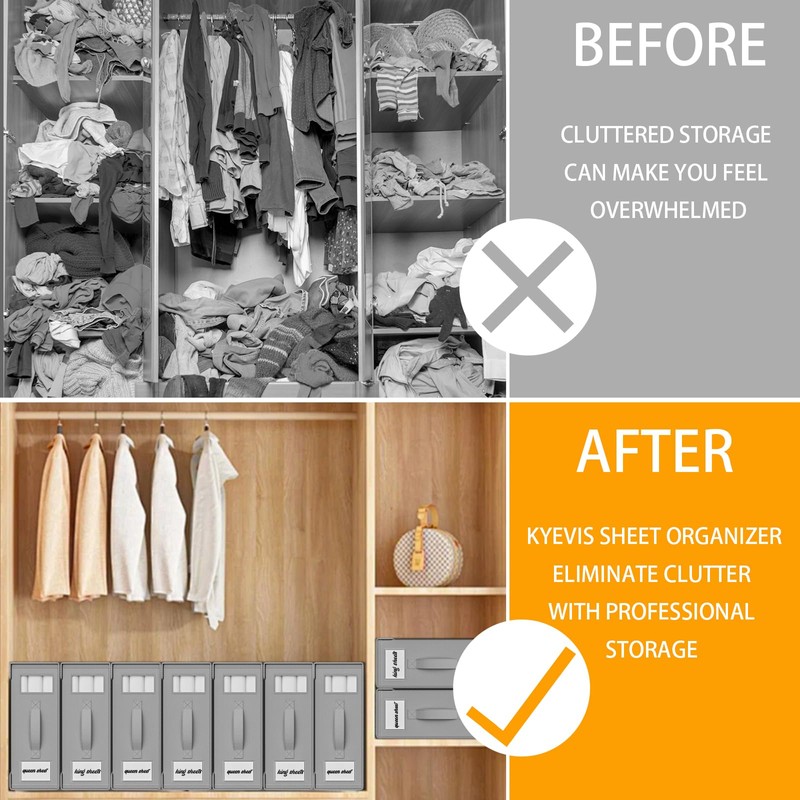 KYEVIS Bed Sheet Organiser, 2 Pack Bedding Storage Box with