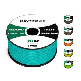 BROTREE Paracord 750lb 4.2mm 30M 100% Nylon Rope 11 Strands Parachute Cord Type IV for Survival, Outdoor and DIY - 340kg Breaking Load (Turquoise)