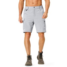 Men's Hiking Cargo Shorts Quick Dry Lightweight Travel Shorts with Multi Pockets for Fishing Camping Golf, Bright Grey, Medium