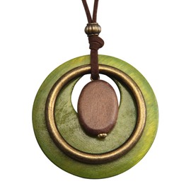 GelConnie Wooden Necklaces for Women Long Leather Necklace Boho Pendant Necklace Brown Leather Choker Necklace Circle Cord Pendant Necklace, Faux Leather, No Gemstone