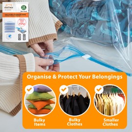 Right Pack Vacuum Storage Bags - Pack Of 12 | Large 50 x 70 CM | Airtight & Reusable Storage Bags | Space Saving Bags for Clothes, Pillows & More
