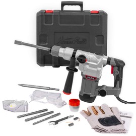 XtremepowerUS 1200W Electric Rotary Hammer SDS Plus Drill Swivel Adjustable Handle Drilling With Flat Chisels, Point Chisels and 3 Drill Bits Carrying Case